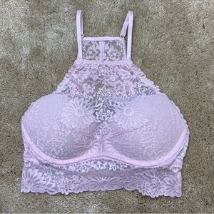 Light Baby Pink Floral Flower Lace Halter Tank Bralette Bra | VS PINK